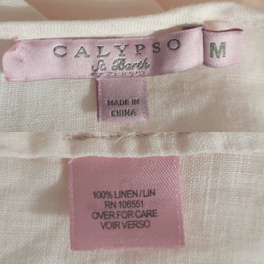 CALYPSO ST. BARTH Women Top M Pink Linen Long Sleeve Sheer Keyhole Casual - Picture 8 of 8
